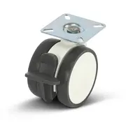 MESO White double furniture swivel castor braked with top plate - 75mm - 80kg
