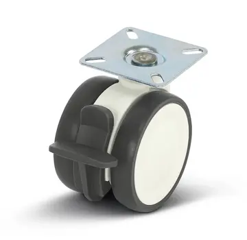 MESO White double furniture swivel castor braked with top plate - 75mm - 80kg