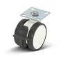 White double furniture swivel castor braked with top plate - 75mm - 80kg