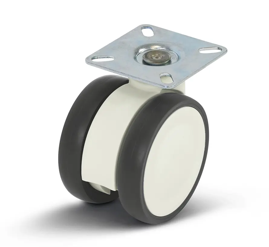 White double furniture castor with top plate - 75mm - 80kg