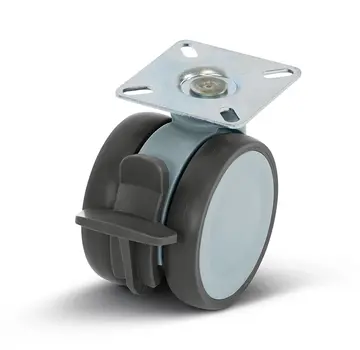 MESO Grey double furniture swivel castor braked with top plate - 75mm - 80kg