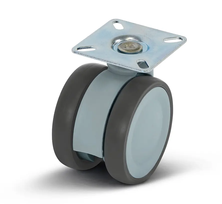 Grey double furniture castor with top plate - 75mm - 80kg