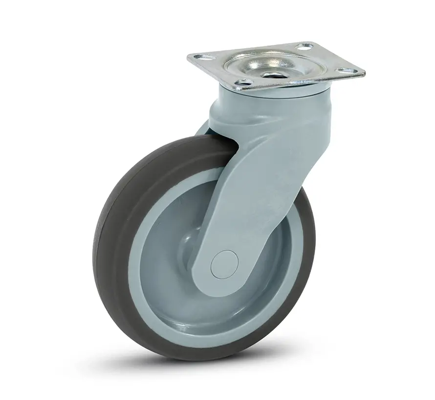 Grey plastic swivel castor with top plate - 125mm - 100kg