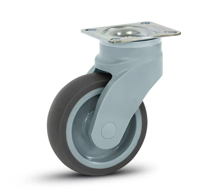 Grey plastic swivel castor with top plate - 100mm - 100kg