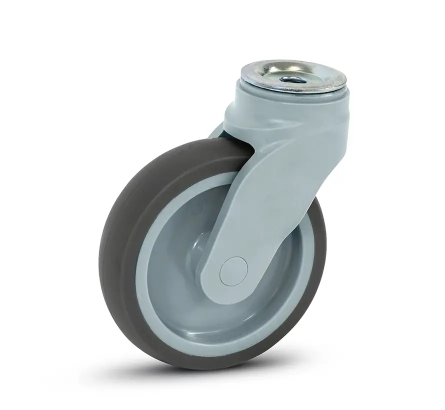 Grey plastic swivel castor with bolt hole - 125mm - 100kg
