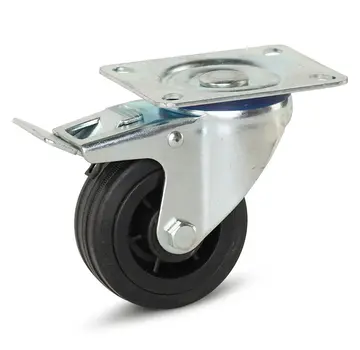 MESO Rubber swivel castor braked with top plate - 80mm - 60kg