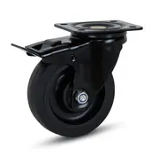 MESO Black rubber swivel castor braked with top plate - 125mm - 250kg