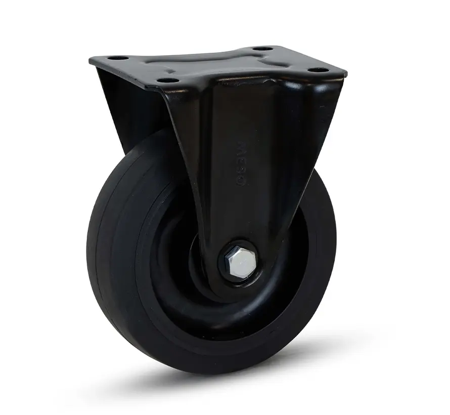 Black rubber fixed castor - 125mm - 250kg