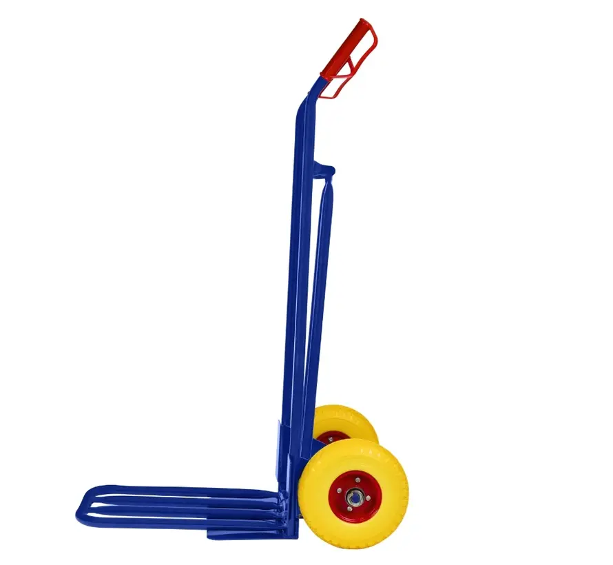 Steekwagen blauw - incl. klep - Max 200 kg - Anti-Lek (PU) - Metalen velg - Geel/Rood
