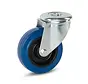 Blauw elastisch rubber zwenkwiel met centraal gat - 100mm - 130kg