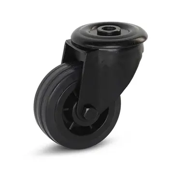 MESO Black rubber swivel castor with central hole – 80mm – 60kg – Phase out