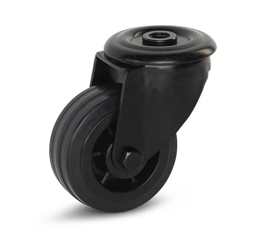 Black rubber caster with central hole - 80mm - 60kg - Phase out