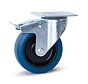 Blue elastic rubber swivel castor with brake and top plate – 125mm – 180kg – Phase out