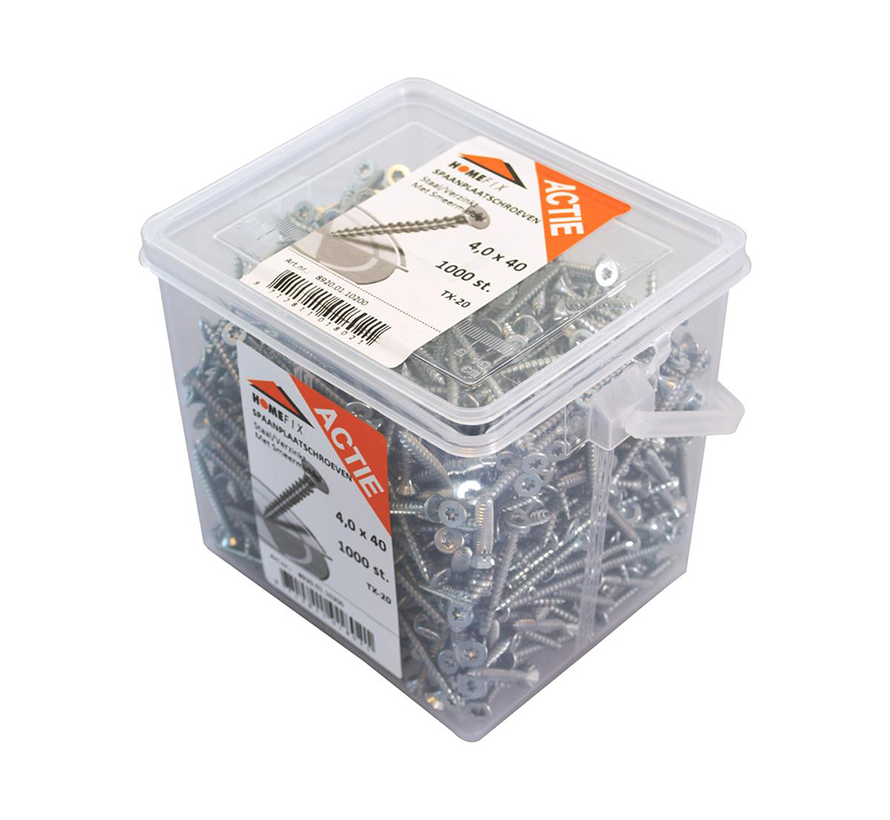 Spanplattenschrauben - Torx 20 Flachkopf - 4 x 40mm - Senkgewinde - Verzinkt - Eimer (1000 Stück)