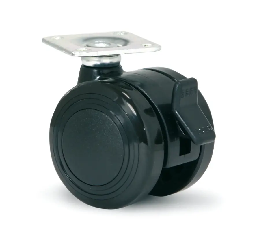 Möbelrolle 40mm PU doppelt weich mit Platte 38x38mm gebremst