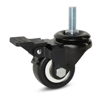 MESO Schwarze PU-Lenkrolle gebremst mit Gewinde - 50mm - 60kg