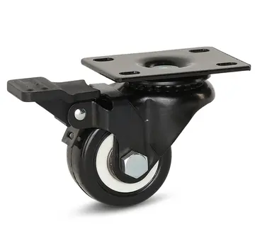 MESO Schwarze PU-Lenkrolle gebremst mit Kopfplatte - 50mm - 60kg