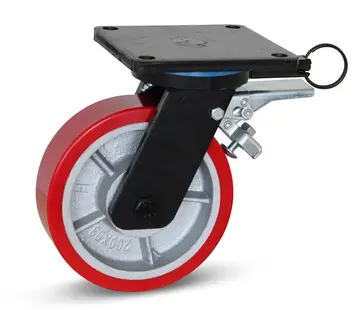 MESO PU-Lenkrolle extra stark gebremst mit Deckplatte und Richtungsfeststeller - 150mm - 1000kg