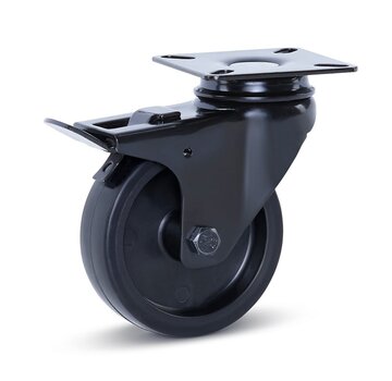 MESO Möbel-Lenkrolle schwarz gebremst mit Kopfplatte - 75mm - 60kg