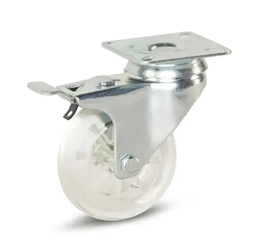 MESO Transparente Möbel-Lenkrolle gebremst mit Kopfplatte - 75mm - 100kg