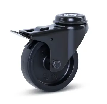 MESO Möbel-Lenkrolle schwarz gebremst mit Mittelloch - 75mm - 60kg