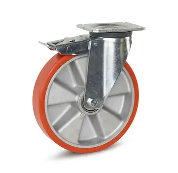 MESO PU-Schwerlast-Lenkrolle gebremst mit Kopfplatte - 250mm - 800kg