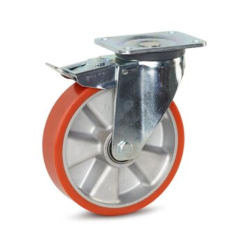 MESO PU-Schwerlast-Lenkrolle gebremst mit Kopfplatte - 200mm - 800kg