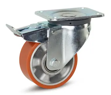 MESO PU-Schwerlast-Lenkrolle gebremst mit Kopfplatte - 125mm - 500kg