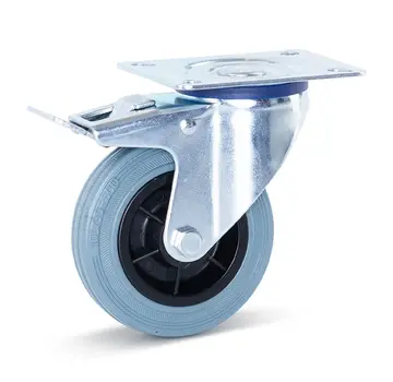MESO Graue Gummilenkrolle gebremst mit Deckplatte - 100mm - 75kg - Gestreift