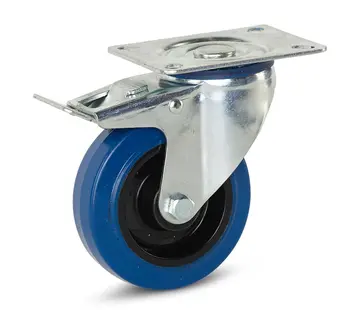 MESO Blaue Elastikgummi-Lenkrolle gebremst mit Kopfplatte - 100mm - 130kg