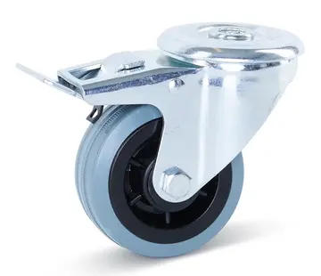 MESO Grau Gummi-Lenkrolle mit Feststeller 80 mm - 60 kg - Streifenfrei