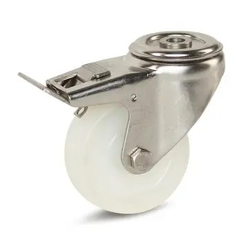 MESO Nylon-Edelstahl-Lenkrolle gebremst mit Mittelloch - 80mm - 140kg