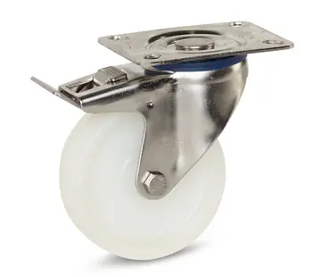 MESO Nylon-Lenkrolle aus rostfreiem Stahl, gebremst mit Deckplatte - 100mm - 180kg