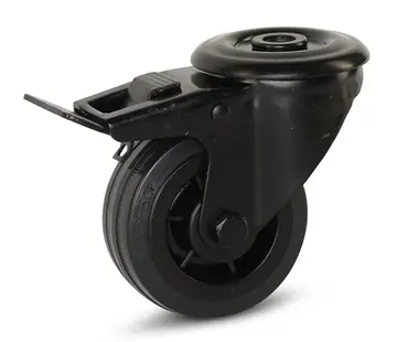 MESO Schwarze Gummi-Lenkrolle gebremst mit Mittelloch - 80mm - 60kg