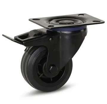 MESO Schwarze Gummi-Lenkrolle gebremst mit Oberplatte - 80mm - 60kg