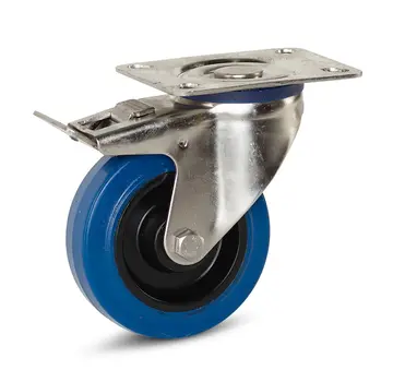 MESO Elastische Gummi-Edelstahl-Lenkrolle gebremst mit Kopfplatte - 100mm - 100kg