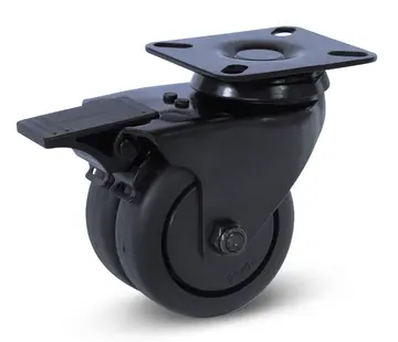 MESO Schwarze Doppellenkrolle gebremst mit Kopfplatte - 75 mm - 150kg