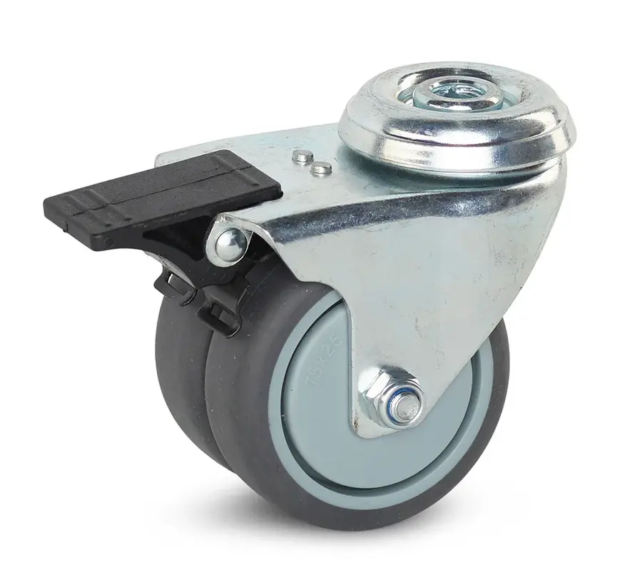 Doppellenkrolle gebremst mit Mittelloch - 75mm - 150kg