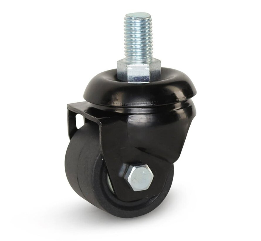 Schwarze Schwerlast-Lenkrolle aus Nylon mit Gewinde - 75 mm - 600 kg