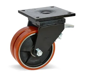 MESO Doppelte PU-Lenkrolle extra schwer gebremst mit Deckplatte - 200mm - 2200kg