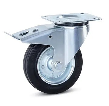 MESO Geruchsneutrale Gummi-Lenkrolle gebremst mit Kopfplatte - 160mm - 200kg