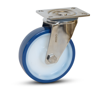 MESO Blaue PU-Edelstahl-Lenkrolle mit Deckplatte -125mm - 220kg