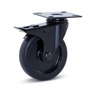 MESO Möbel-Lenkrolle schwarz gebremst mit Kopfplatte - 100mm - 90kg