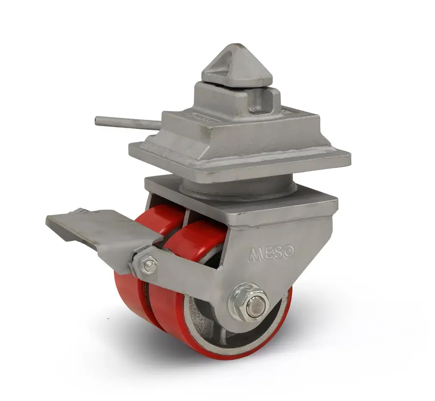 Gebremstes Containerrad mit Kopfplatte - ISO -150mm - 1800kg