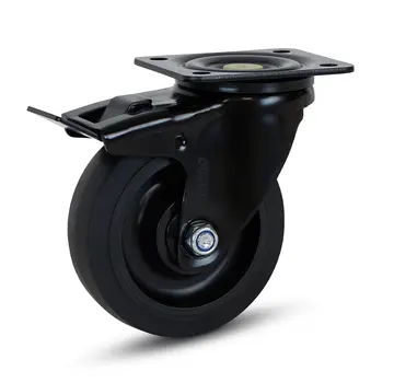 MESO Schwarze Gummi-Lenkrolle gebremst mit Oberplatte - 125mm - 160kg