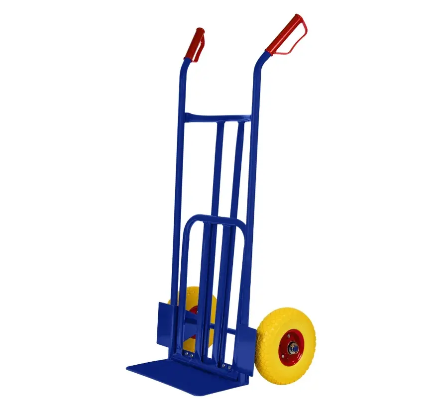 Steekwagen blauw - incl. klep - Max 200 kg - Anti-Lek (PU) - Metalen velg - Geel/Rood