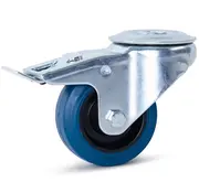 MESO Blaue elastische Gummilenkrolle gebremst mit Mittelloch - 80mm - 100kg - Phase out - Phase out