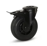 MESO Schwarze Gummi-Lenkrolle gebremst mit zentralem Loch - 125mm - 120kg - Phase out