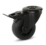 MESO Schwarze Gummi-Lenkrolle gebremst mit zentralem Loch - 80mm - 60kg - Phase out