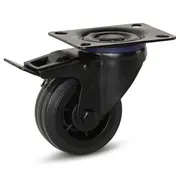 MESO Schwarzes Gummi-Lenkrollrad mit Bremse und Aufsatzplatte – 80 mm – 60 kg – Auslaufmodell